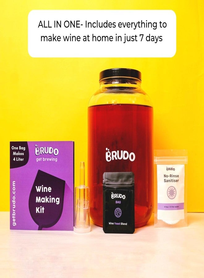 Brudo مجموعة برودو لصنع النبيذ المنزلي - تتضمن مرطبان سعة 4 لترات، وصمام تهوية، ومعقم، وخميرة، ومغذيات الخميرة، ومصفّي - جميع المعدات اللازمة لصنع 5 زجاجات من النبيذ بخطوات بسيطة - Image 2